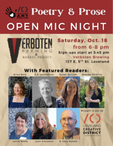 Poetry & Prose: Open Mic Night at Verboten Brewery in Loveland 6 to 8 pm, Saturday, October 18
